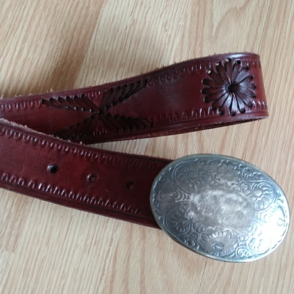 B-Low the Belt Tooled Leather Lacing Belt with Buckle Western Cowgirl 34 Brown - Picture 16 of 16